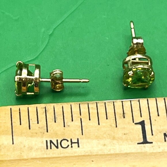 Estate 14K Gold Peridot Stud Earrings Mexico Hallmarked Light Green Fine Jewelry - Picture 5 of 10